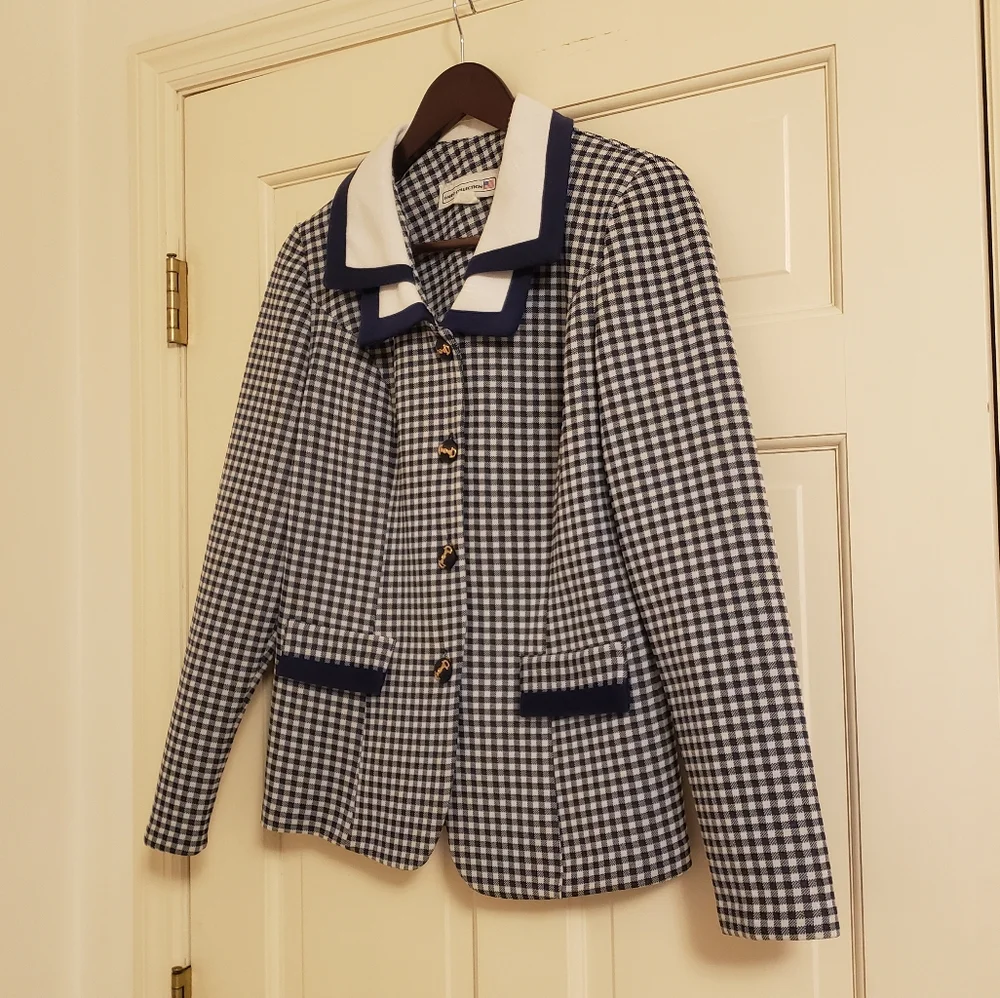 Pablo Collection navy blue and white skirt jacket set, 10 - Picture 3 of 10